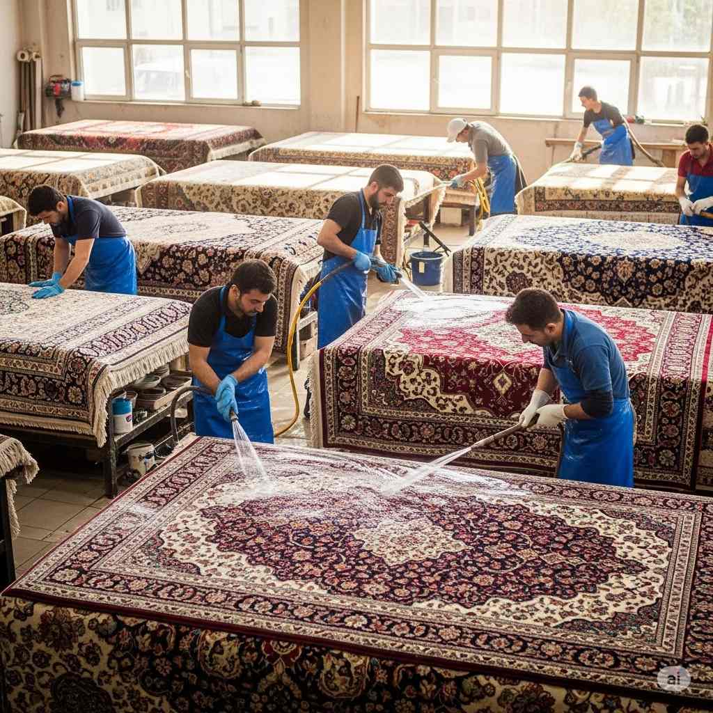 شستشوی فرش دستباف ابریشمی و نفیس در قالیشویی خان